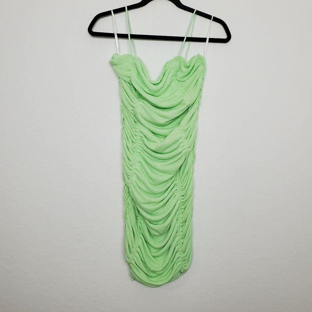 Sabo Kaya Womens Mini Dress Size L Ruched Green Bodycon Knit Y2K 90s